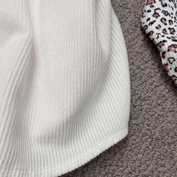 White Corduroy Shirt with Leopard Print Accents - Picture 2 of 4